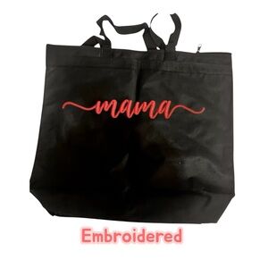Embroidered  Mama script Zipper Bag Black, blue, pink or purple New. Pick 1